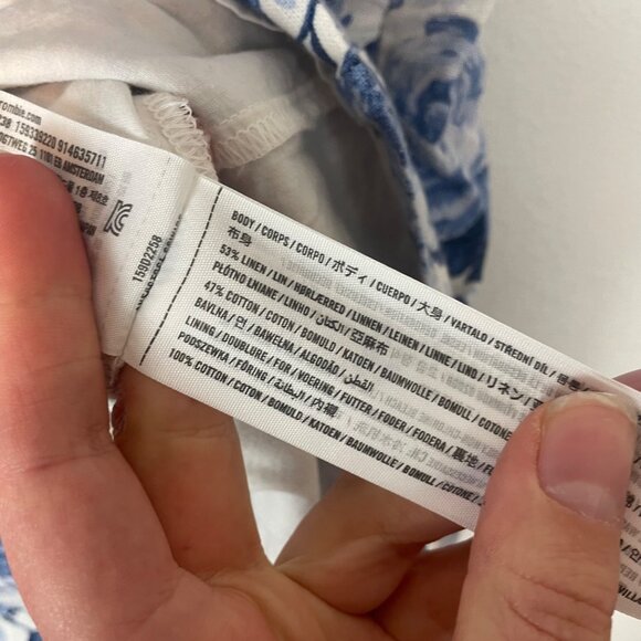 Abercrombie & Fitch Blue Floral Print Square Neck Linen/Cotton Mini Dress M Tall - Picture 6 of 9